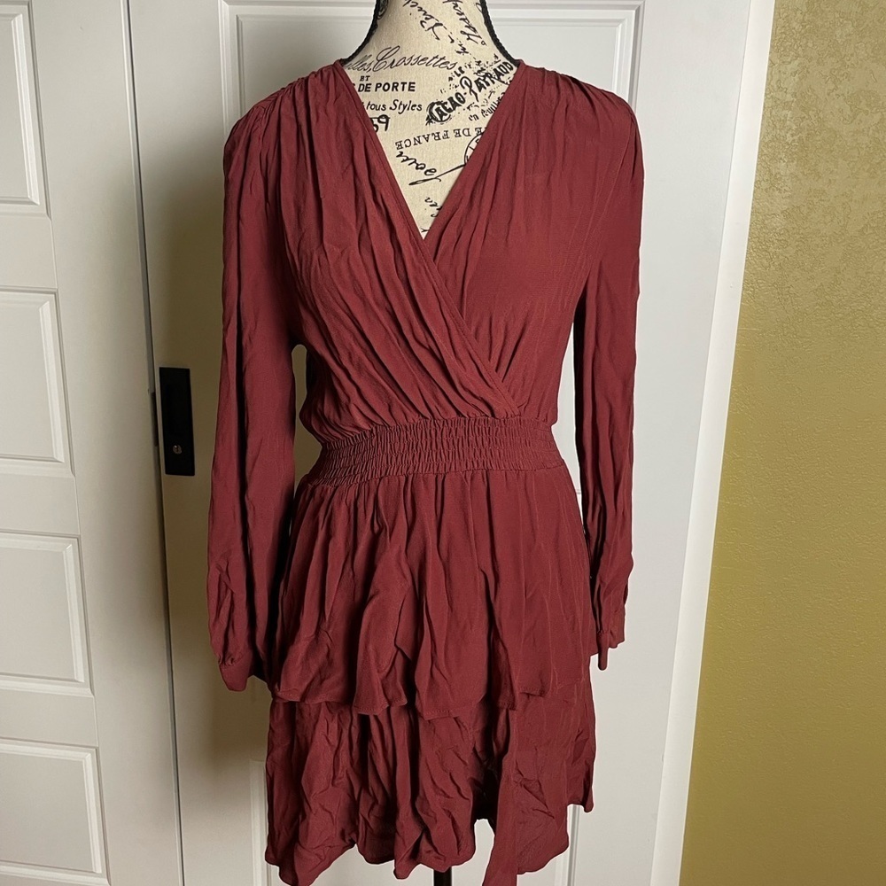 Zara boho chic burgundy ruffle dress xs NWT - Picture 1 of 6